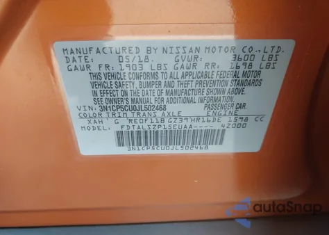 2018 Nissan Kicks Sv из США, поврежденный, VIN 3N1CP5CU0JL502468